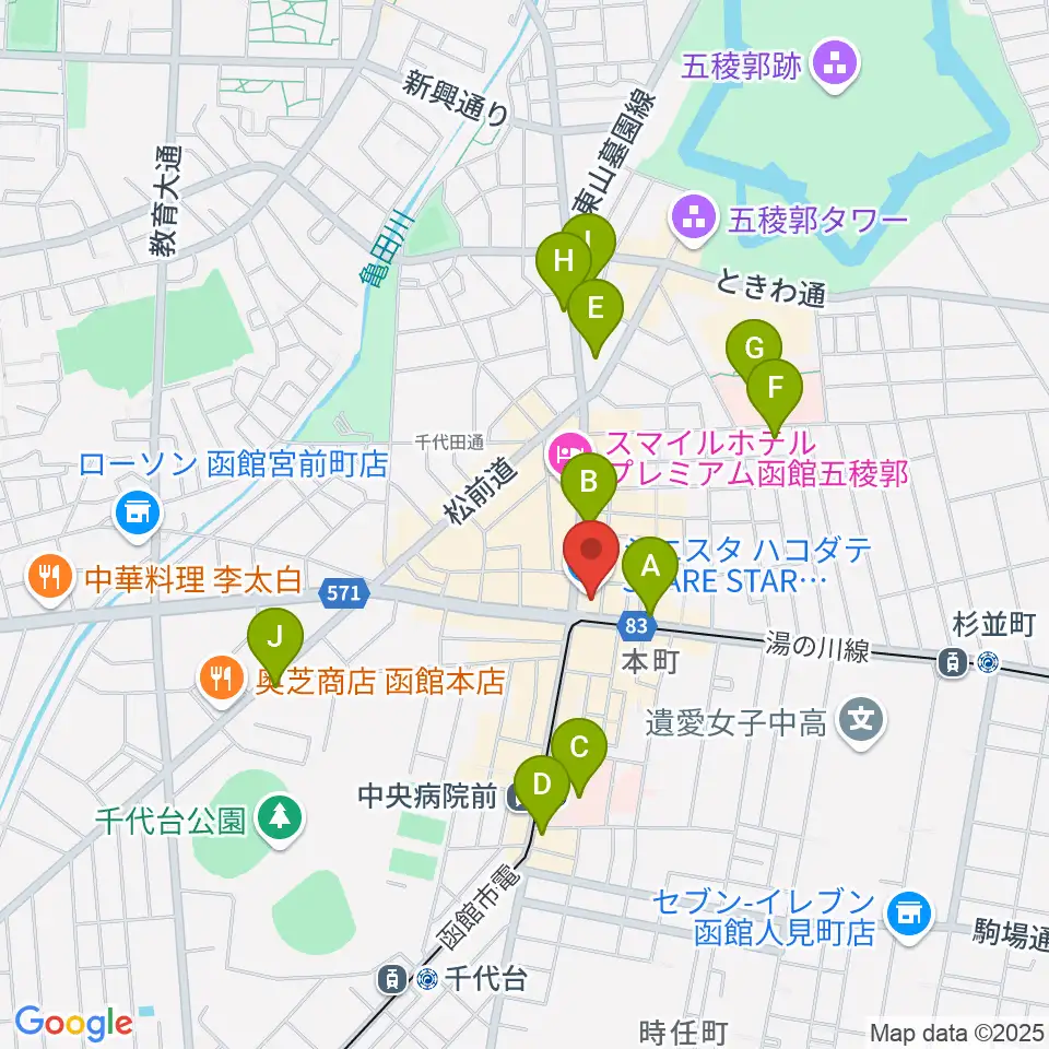 Gスクエア(函館コミュニティプラザ)周辺のコンビニエンスストア一覧地図