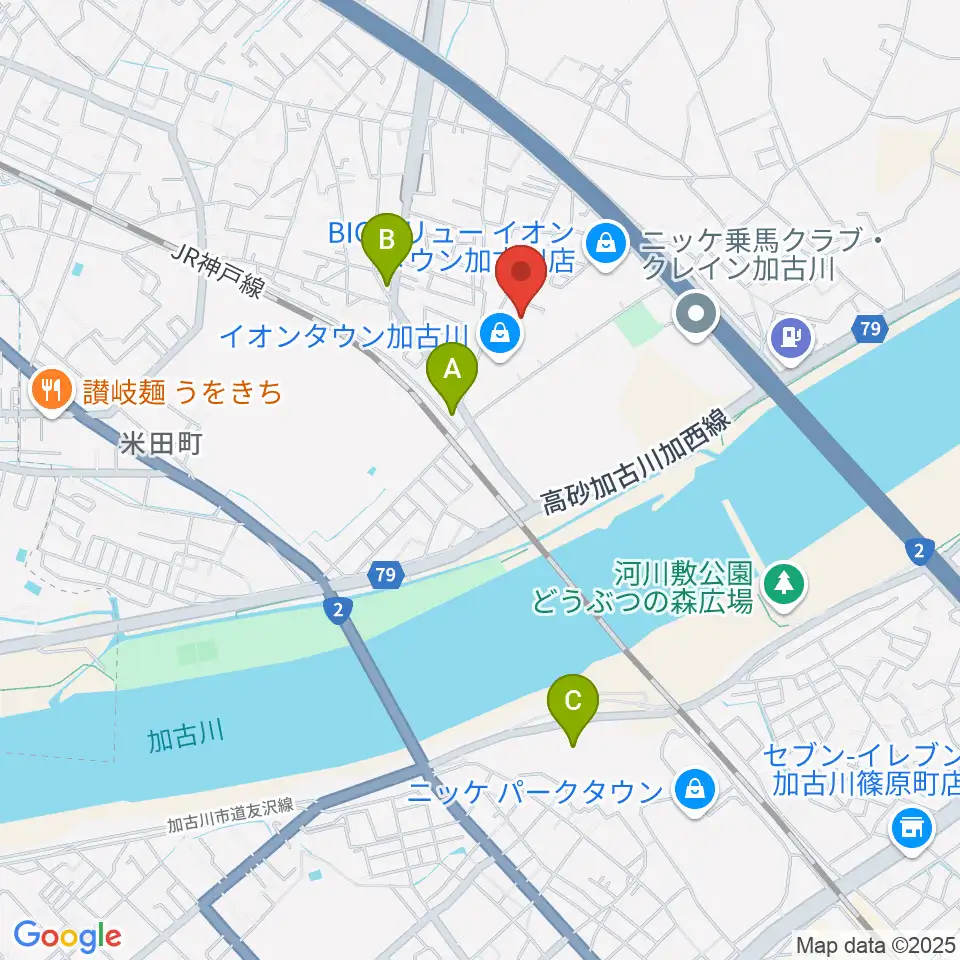 森岡楽器 加古川店ウィンズサテライト周辺のコンビニエンスストア一覧地図
