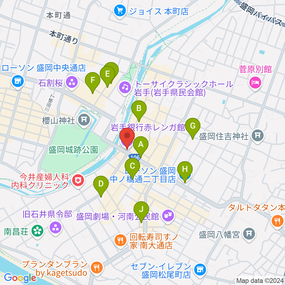 岩手銀行赤レンガ館周辺のコンビニエンスストア一覧地図