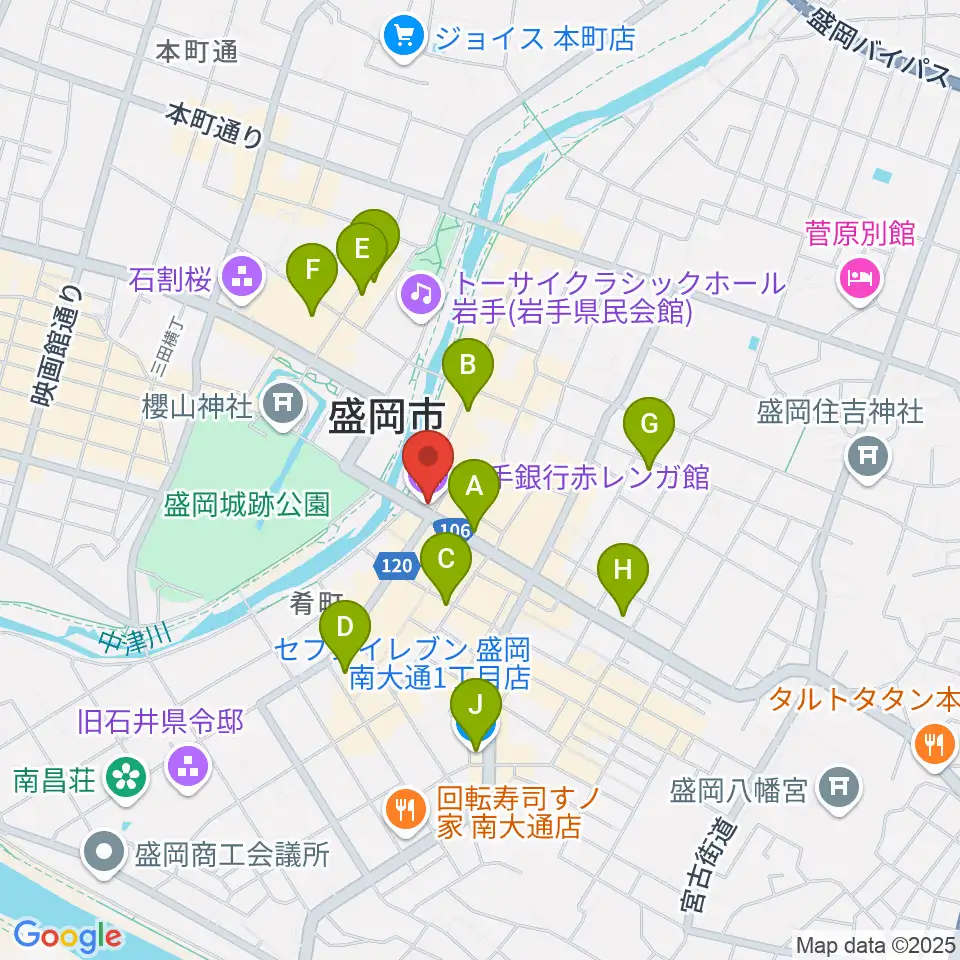 岩手銀行赤レンガ館周辺のコンビニエンスストア一覧地図