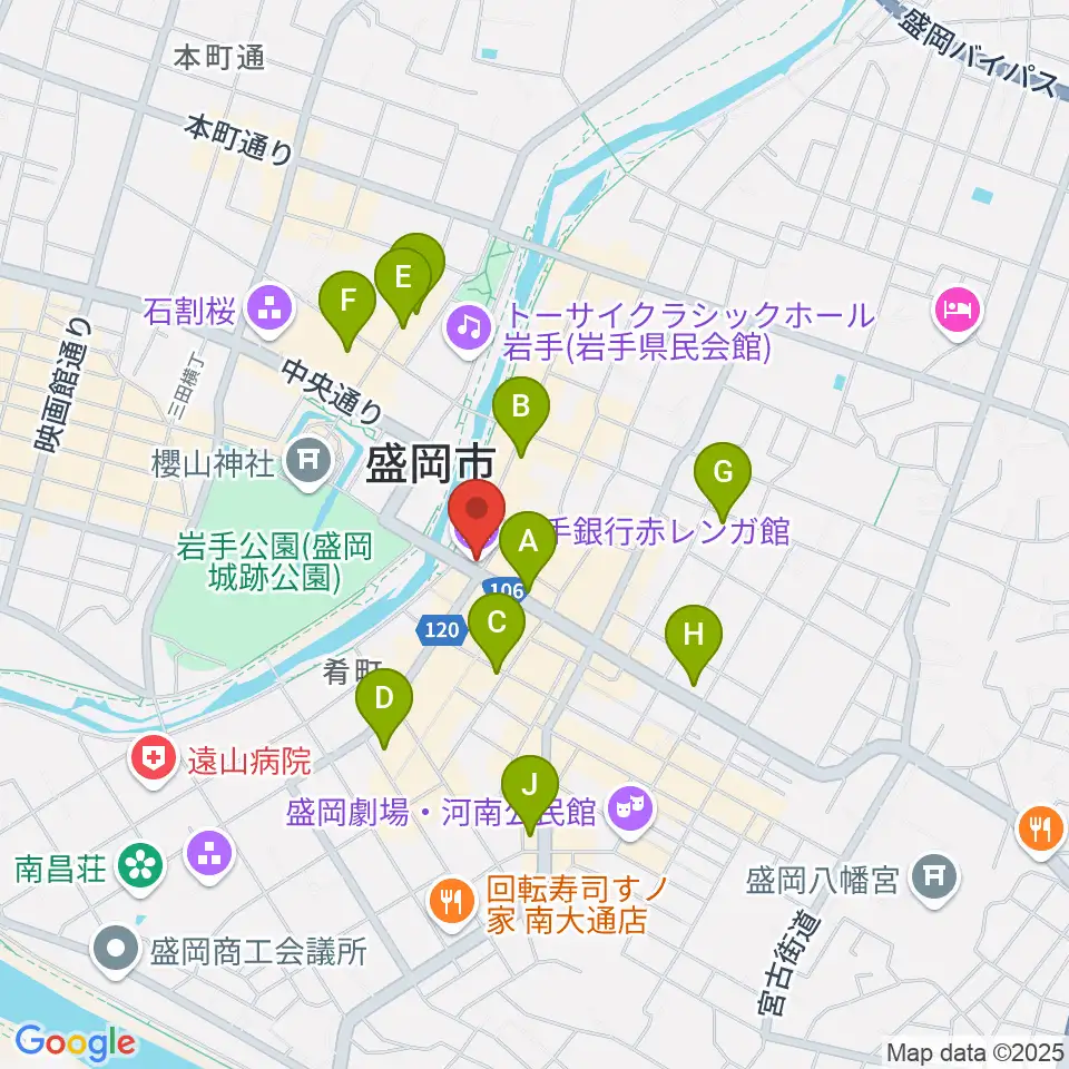 岩手銀行赤レンガ館周辺のコンビニエンスストア一覧地図
