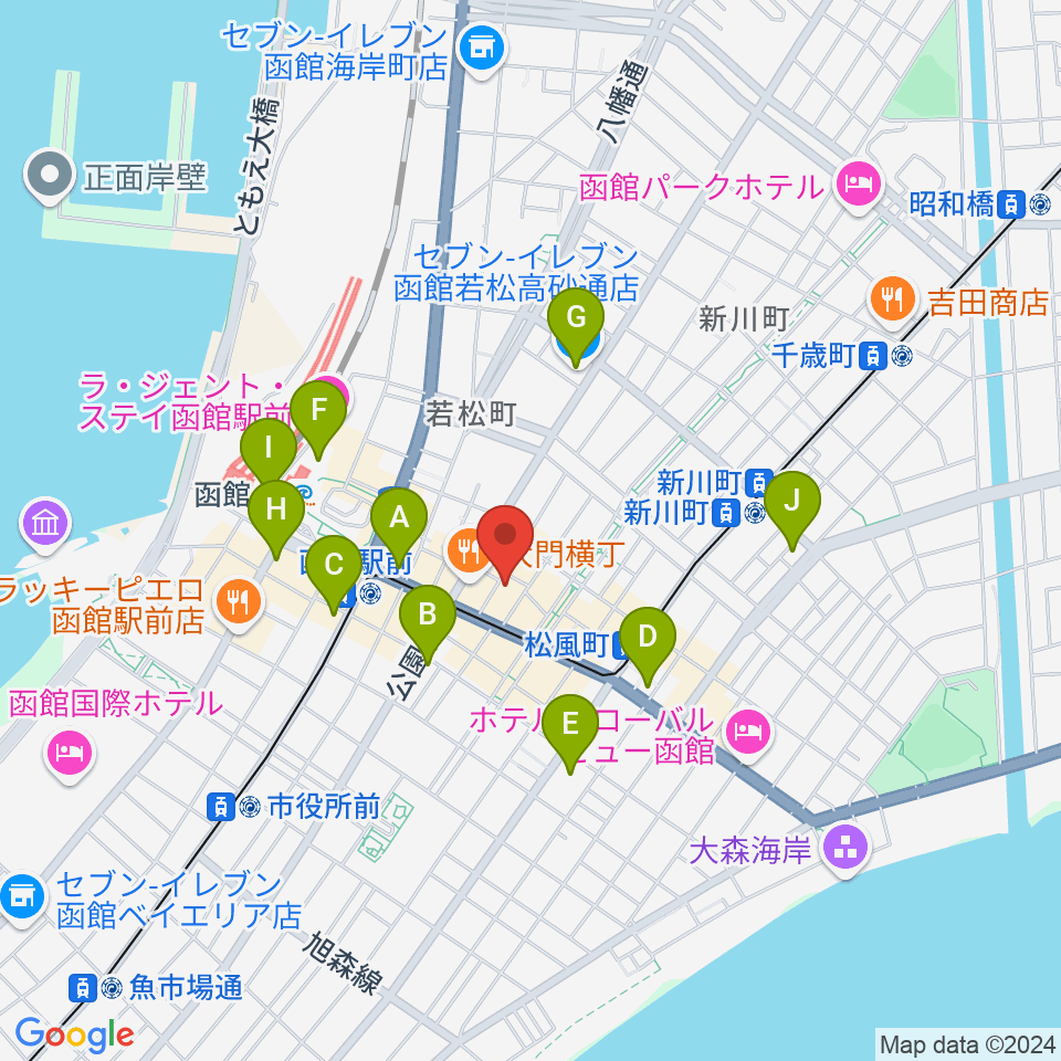 函館あうん堂ホール周辺のコンビニエンスストア一覧地図