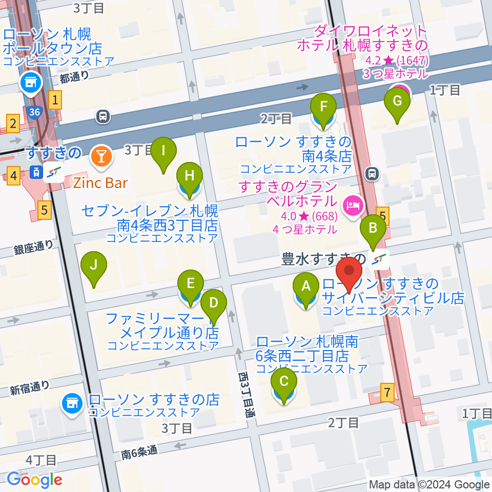 札幌DAY BY DAY周辺のコンビニエンスストア一覧地図