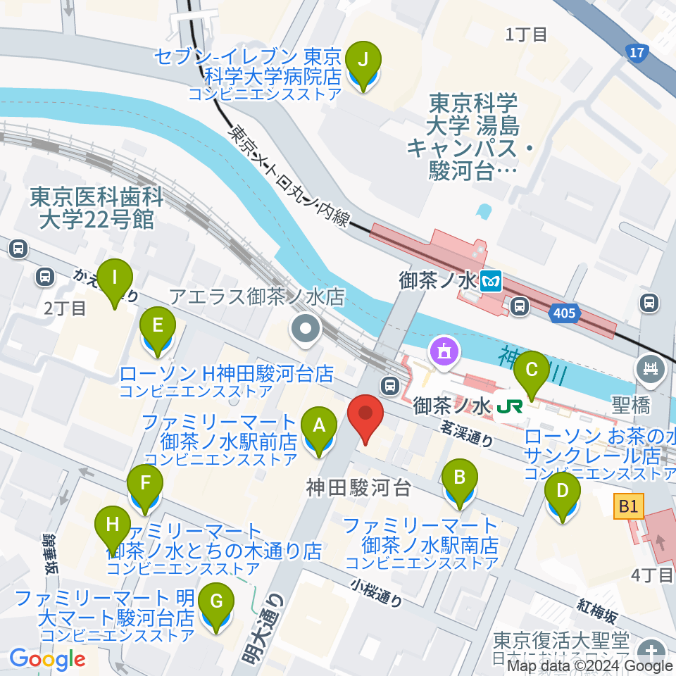 クロサワウインドお茶の水店周辺のコンビニエンスストア一覧地図