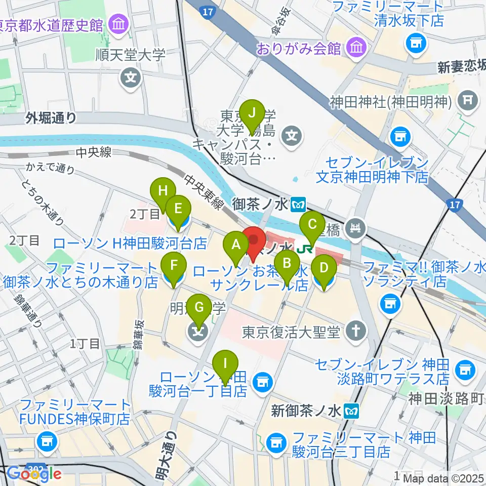 クロサワウインドお茶の水店周辺のコンビニエンスストア一覧地図