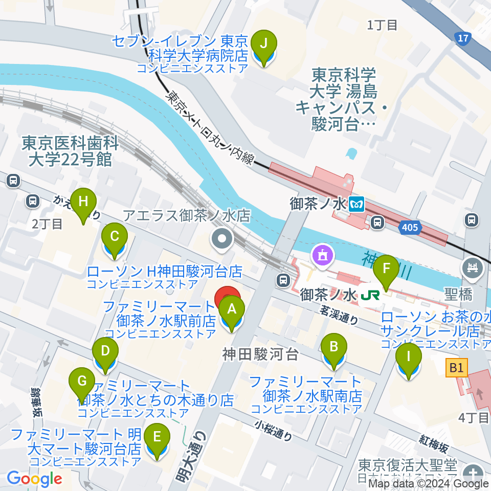 BIGBOSSお茶の水店 別館周辺のコンビニエンスストア一覧地図