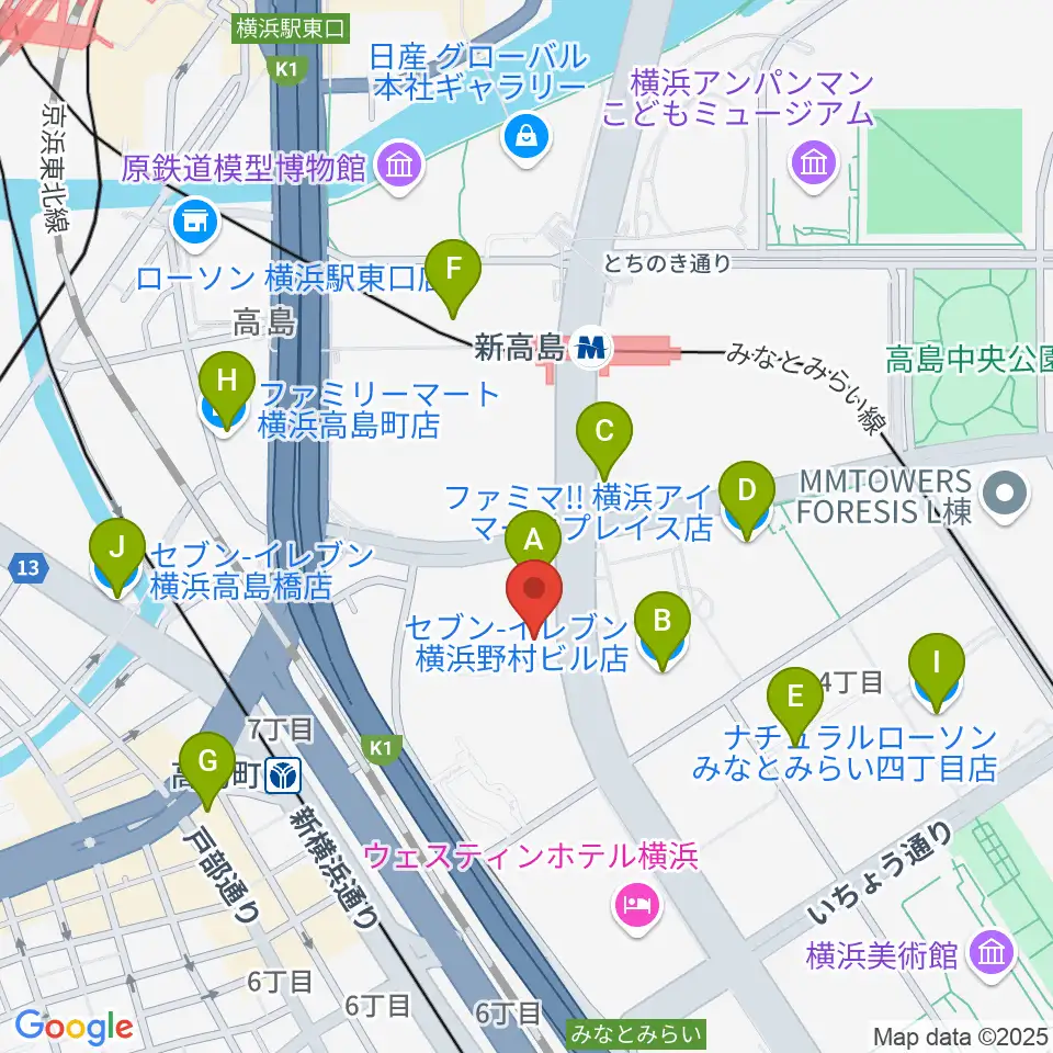 KT Zepp横浜周辺のコンビニエンスストア一覧地図