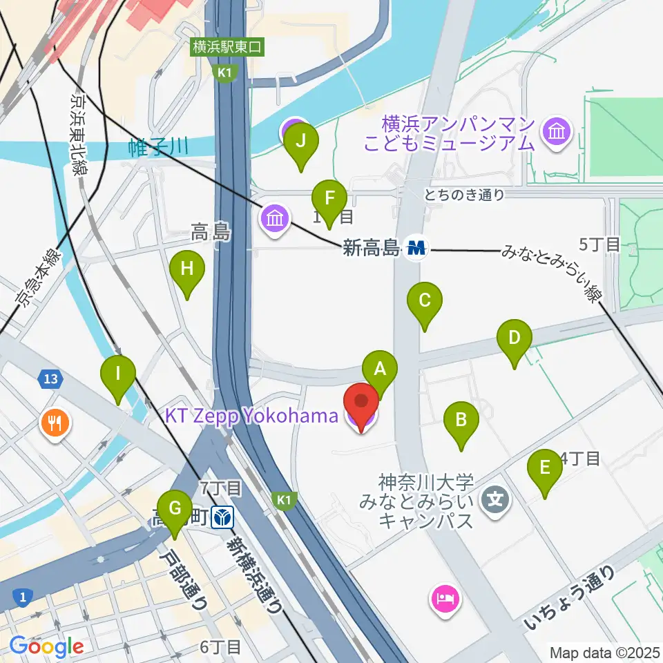KT Zepp横浜周辺のコンビニエンスストア一覧地図