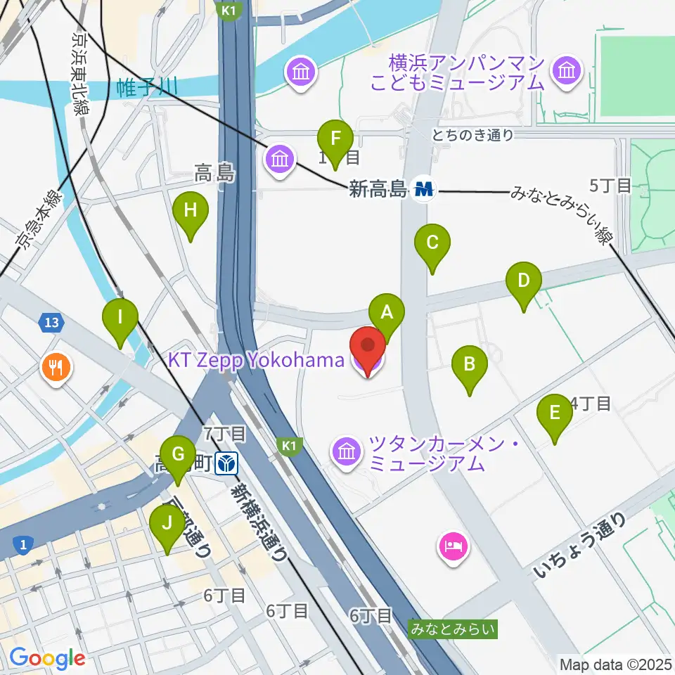 KT Zepp横浜周辺のコンビニエンスストア一覧地図
