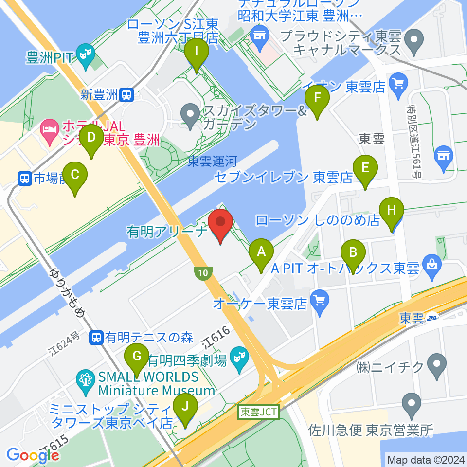 有明アリーナ周辺のコンビニエンスストア一覧地図