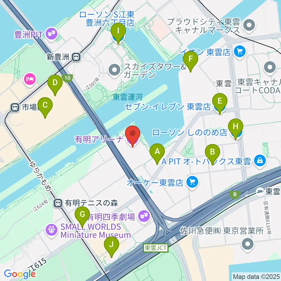 有明アリーナ周辺のコンビニエンスストア一覧地図