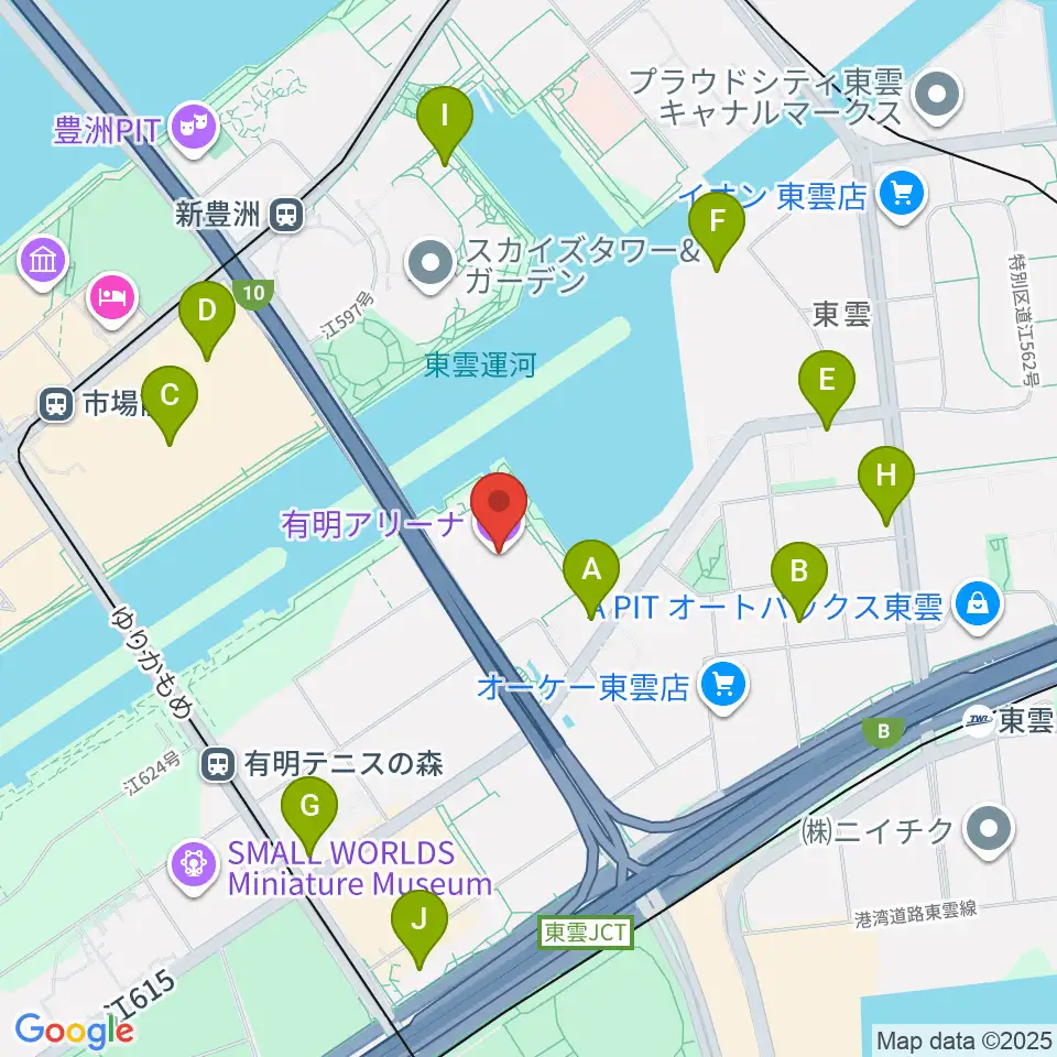 有明アリーナ周辺のコンビニエンスストア一覧地図