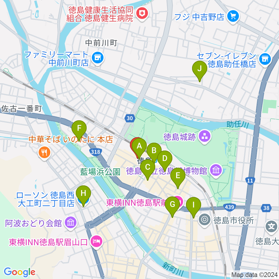 徳島コティ周辺のコンビニエンスストア一覧地図