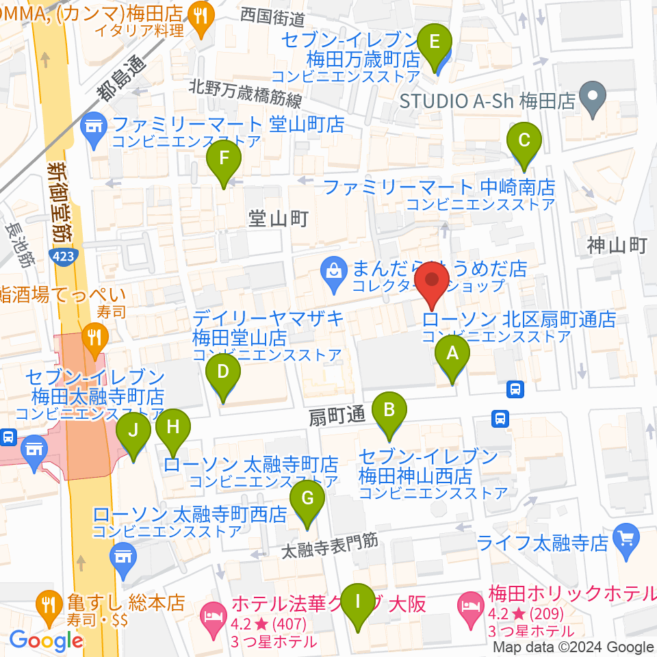 梅田バナナホール周辺のコンビニエンスストア一覧地図