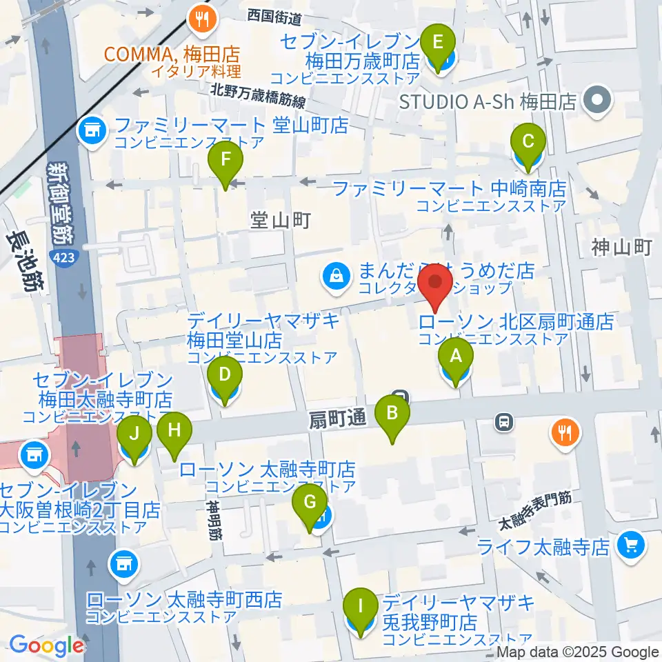梅田バナナホール周辺のコンビニエンスストア一覧地図