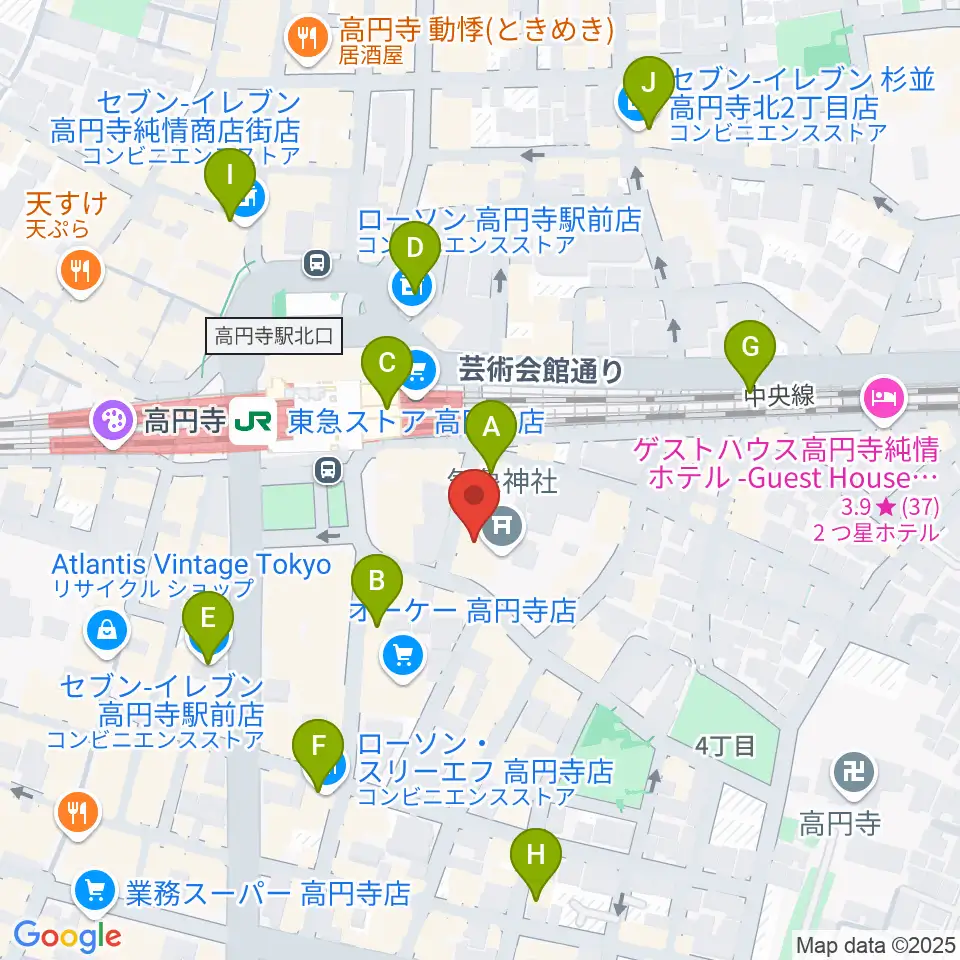 アトリエファンファーレ高円寺周辺のコンビニエンスストア一覧地図