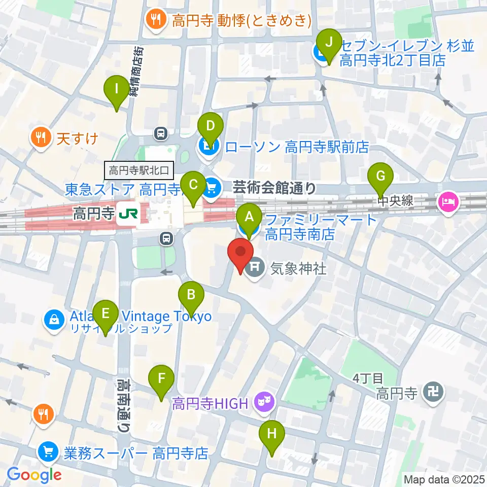 アトリエファンファーレ高円寺周辺のコンビニエンスストア一覧地図