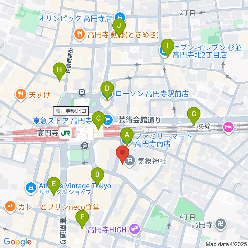 アトリエファンファーレ高円寺周辺のコンビニエンスストア一覧地図