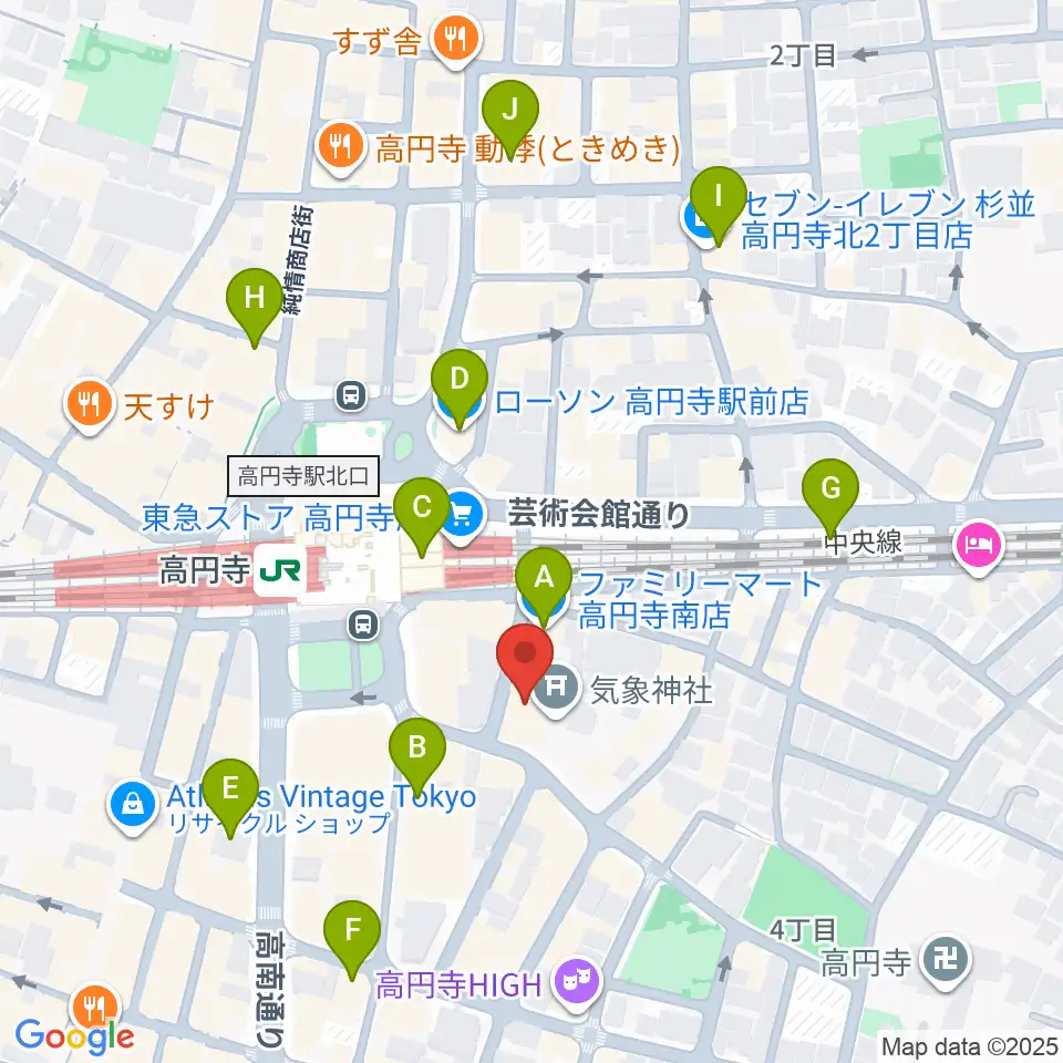 アトリエファンファーレ高円寺周辺のコンビニエンスストア一覧地図