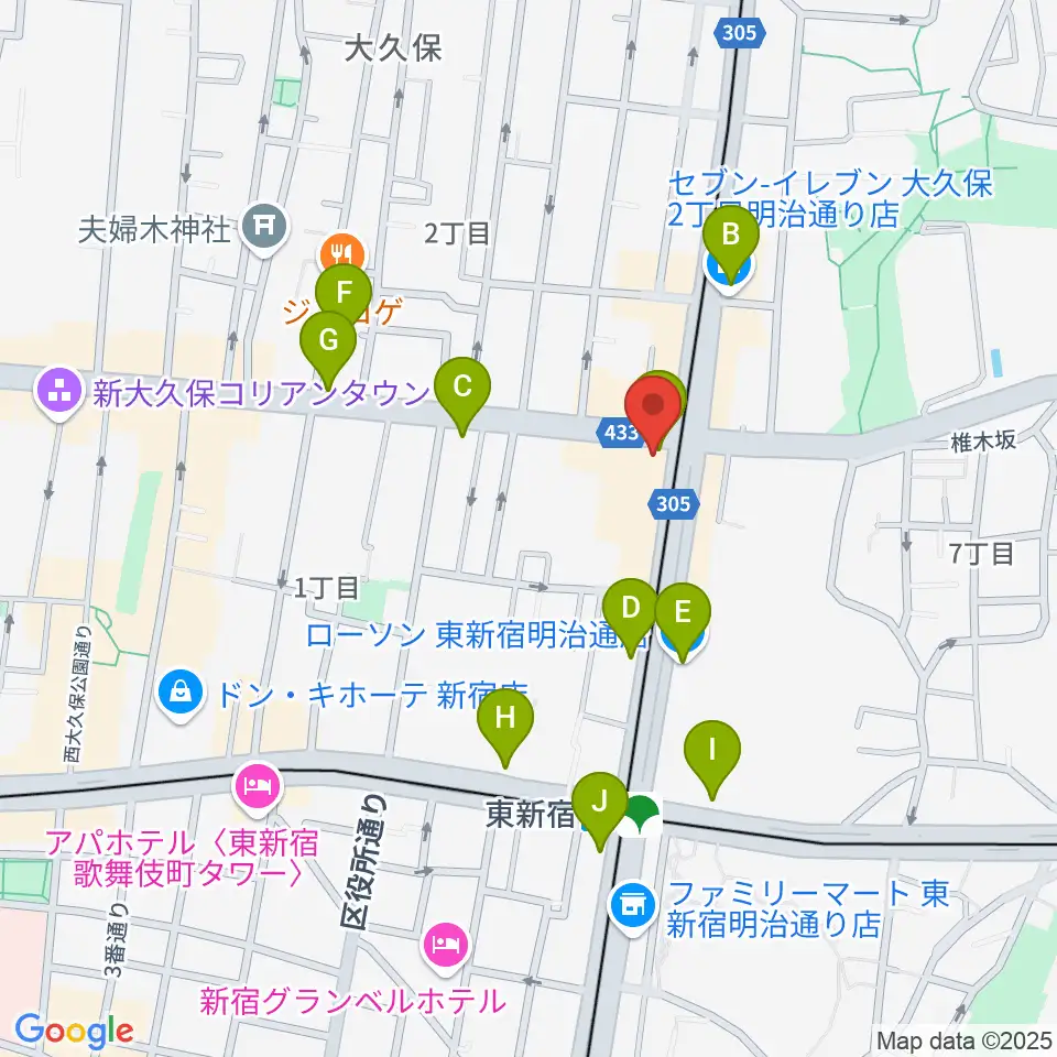 アトリエファンファーレ東新宿周辺のコンビニエンスストア一覧地図