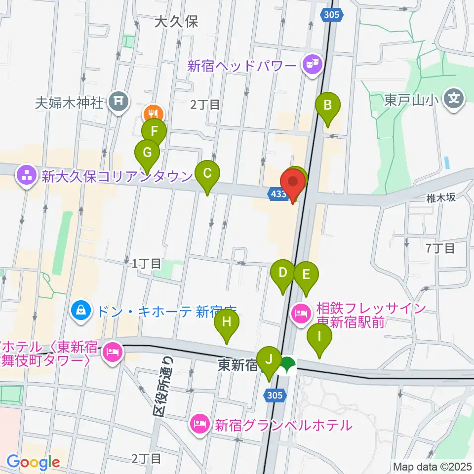 アトリエファンファーレ東新宿周辺のコンビニエンスストア一覧地図