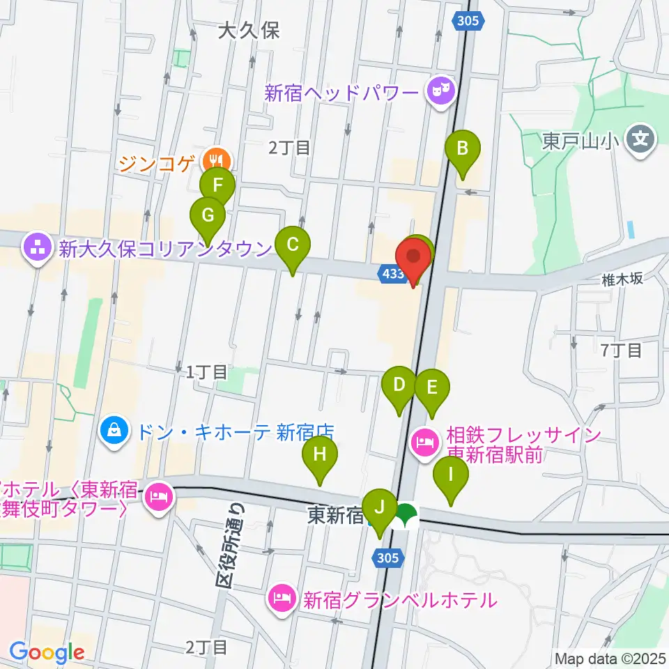 アトリエファンファーレ東新宿周辺のコンビニエンスストア一覧地図