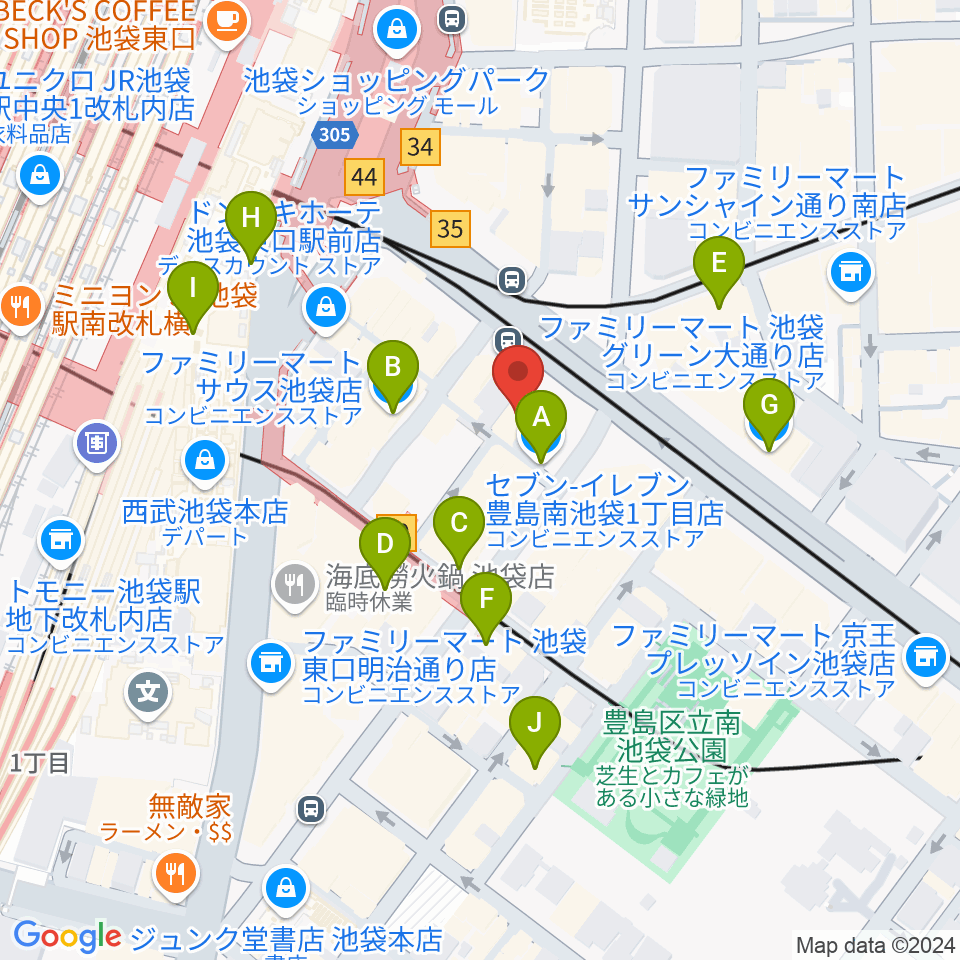 池袋オクターヴハウス周辺のコンビニエンスストア一覧地図