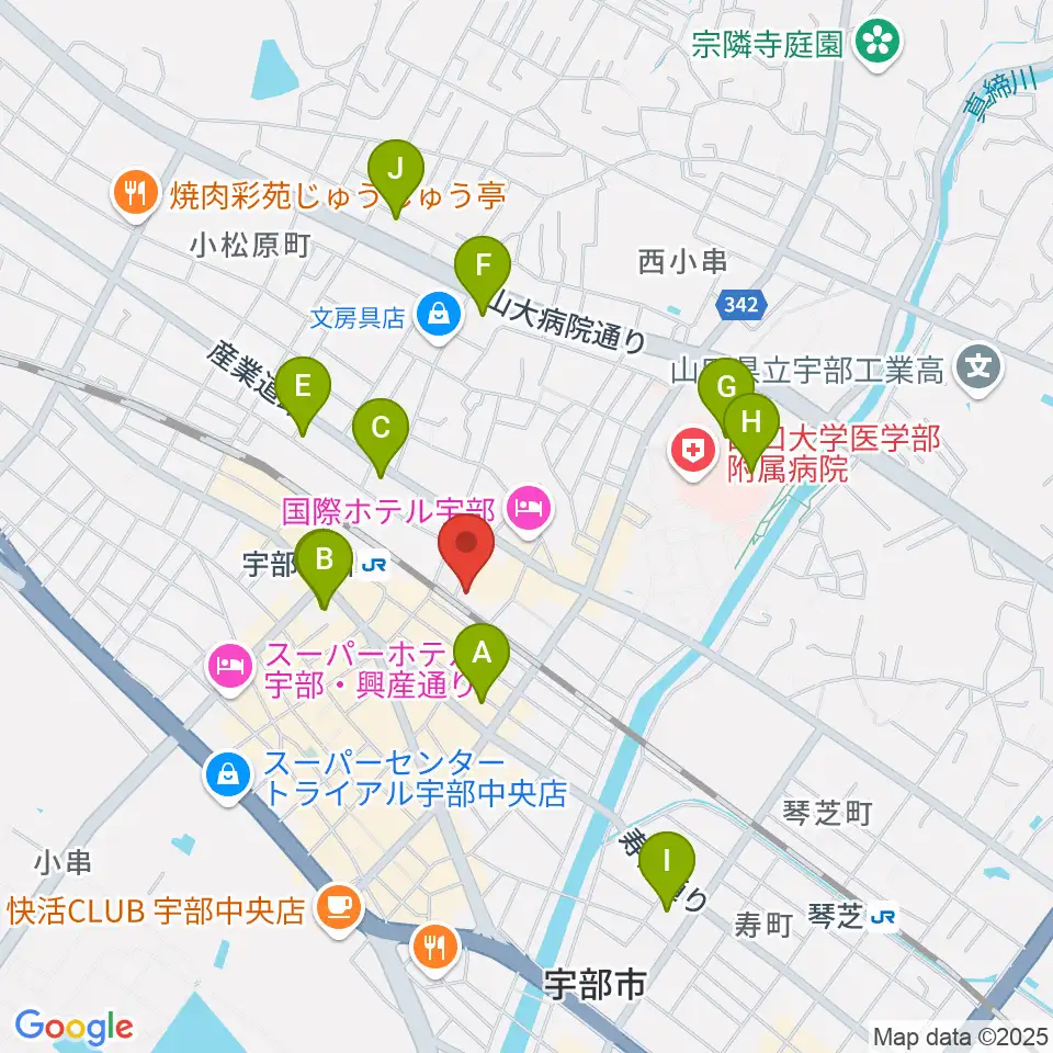宇部市文化会館周辺のコンビニエンスストア一覧地図