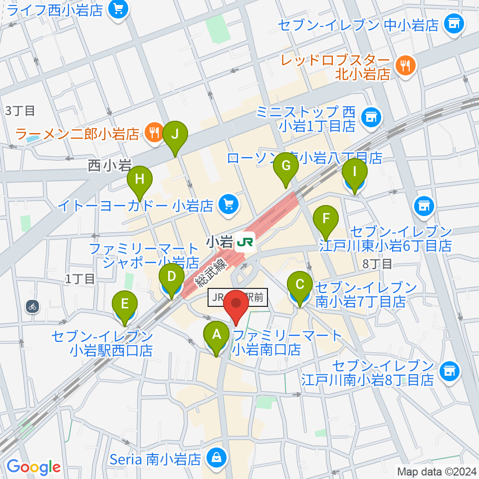 音曲堂周辺のコンビニエンスストア一覧地図