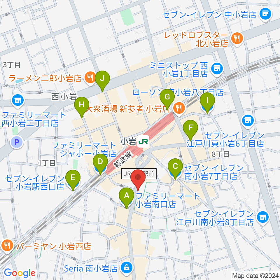 音曲堂周辺のコンビニエンスストア一覧地図