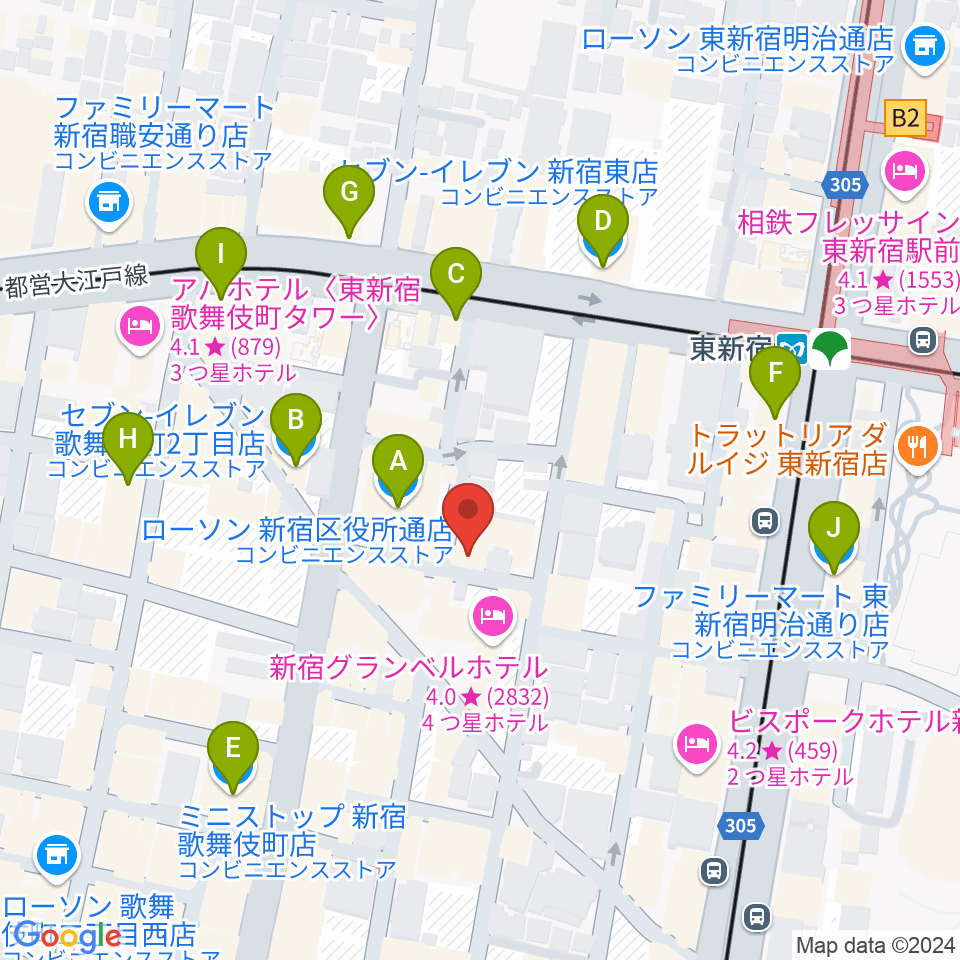 コフレリオ新宿シアター周辺のコンビニエンスストア一覧地図