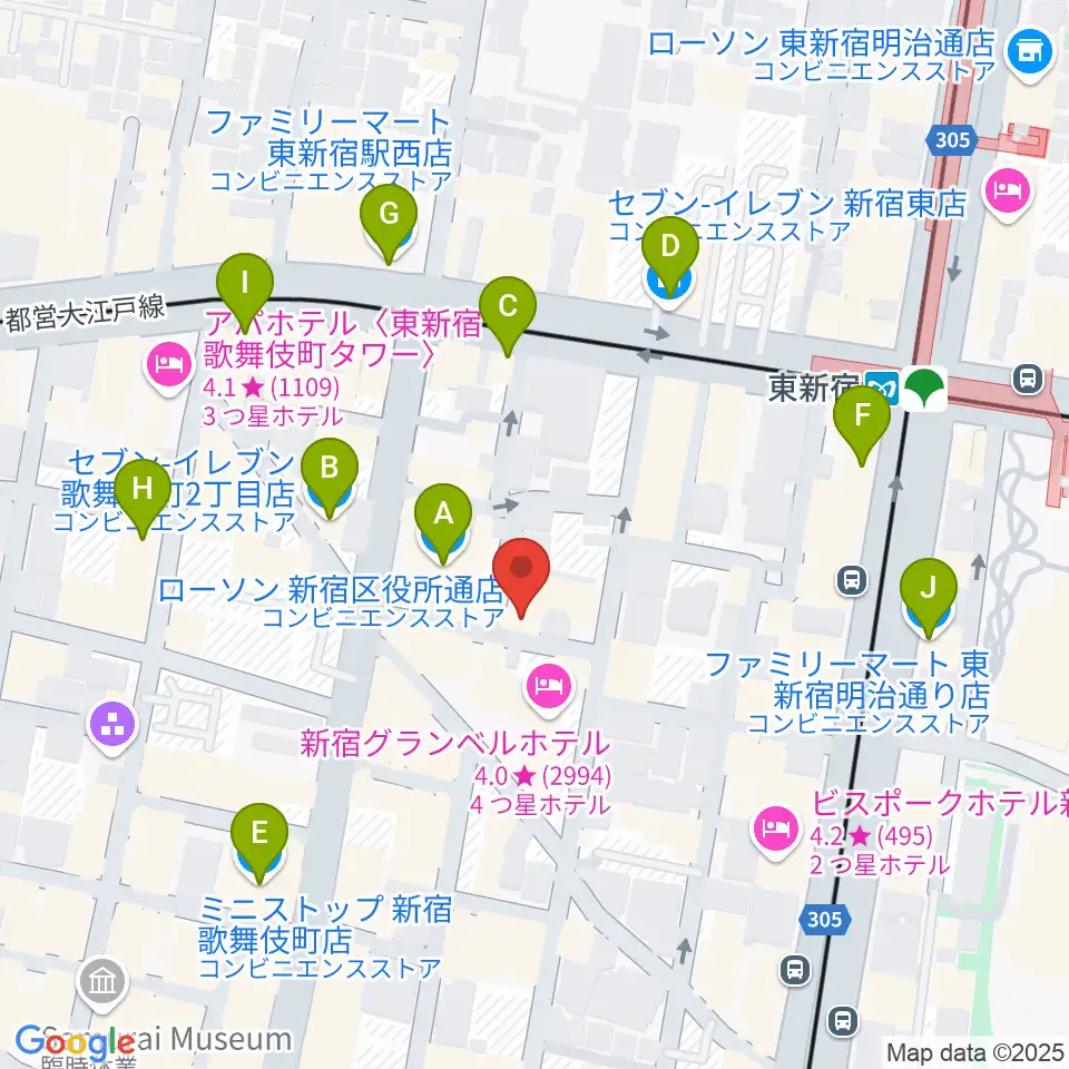 コフレリオ新宿シアター周辺のコンビニエンスストア一覧地図