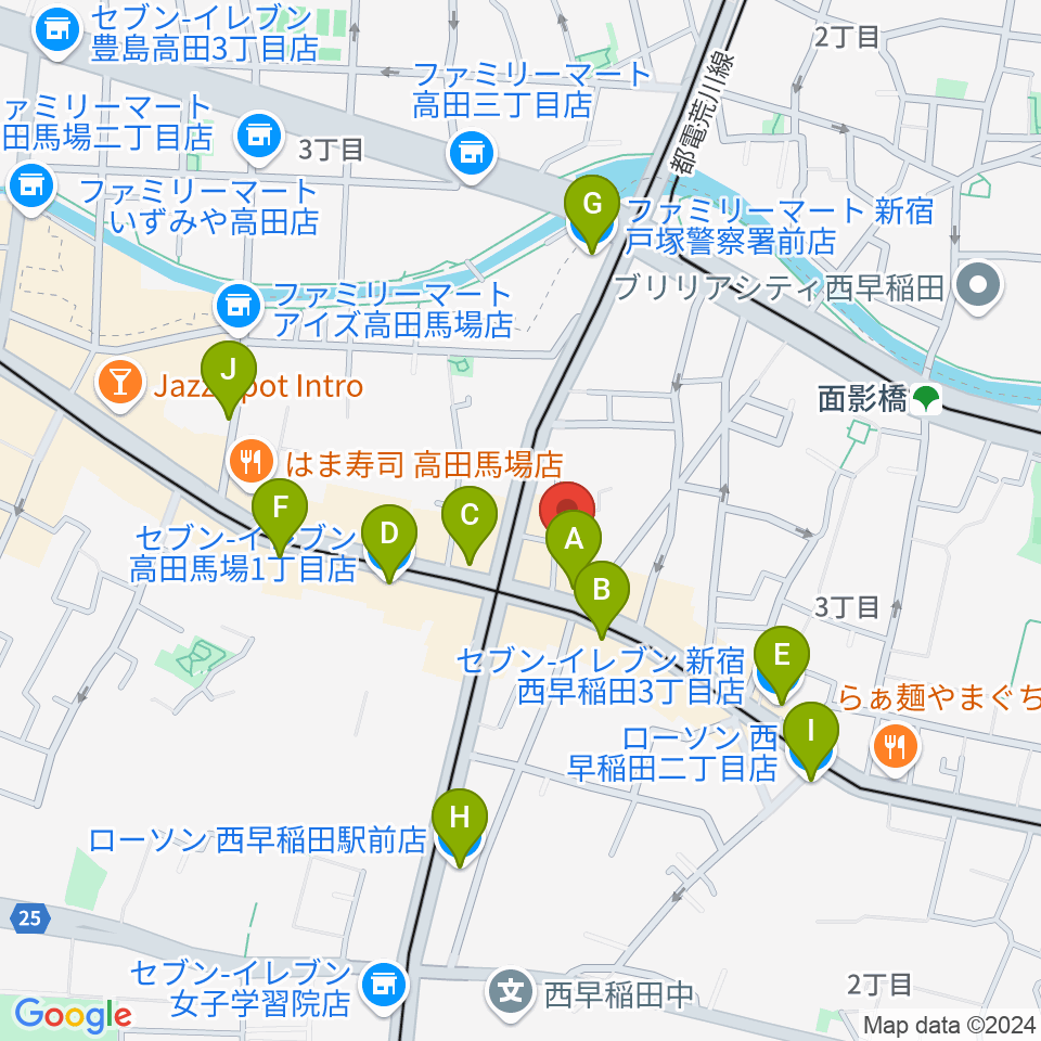 高田馬場ラビネスト周辺のコンビニエンスストア一覧地図