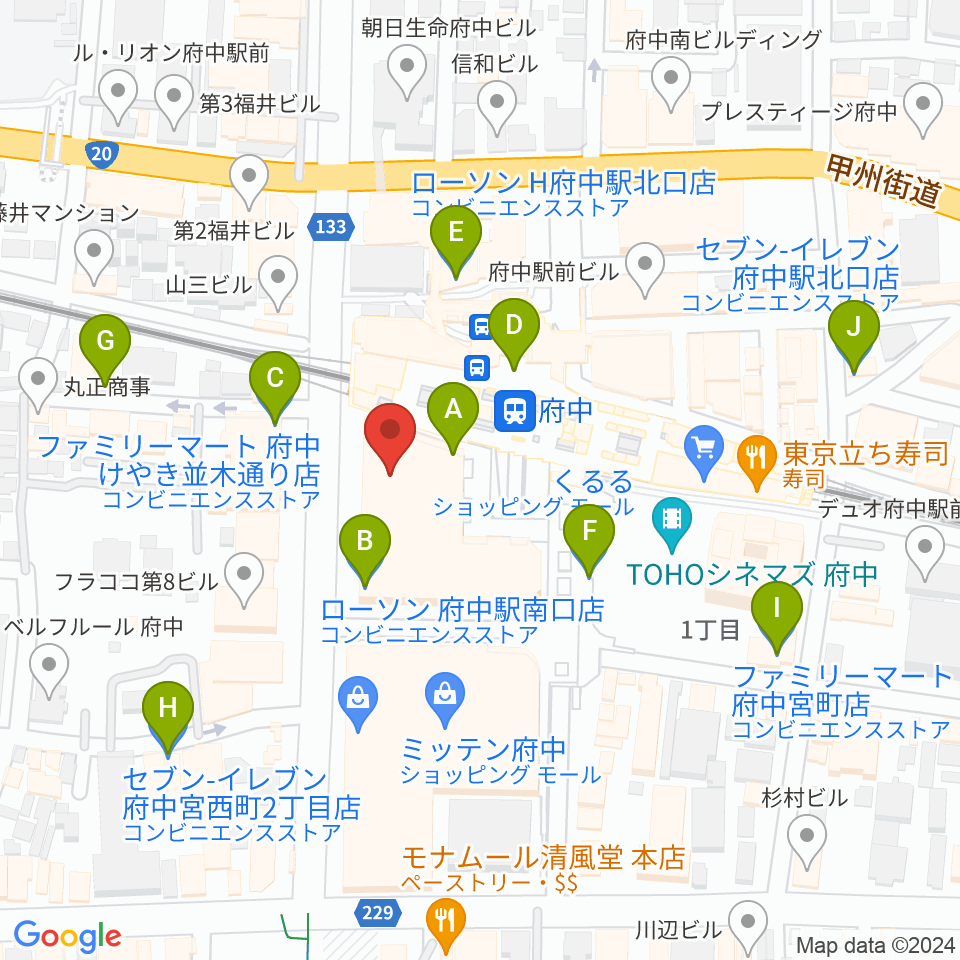 府中市市民活動センター プラッツ周辺のコンビニエンスストア一覧地図