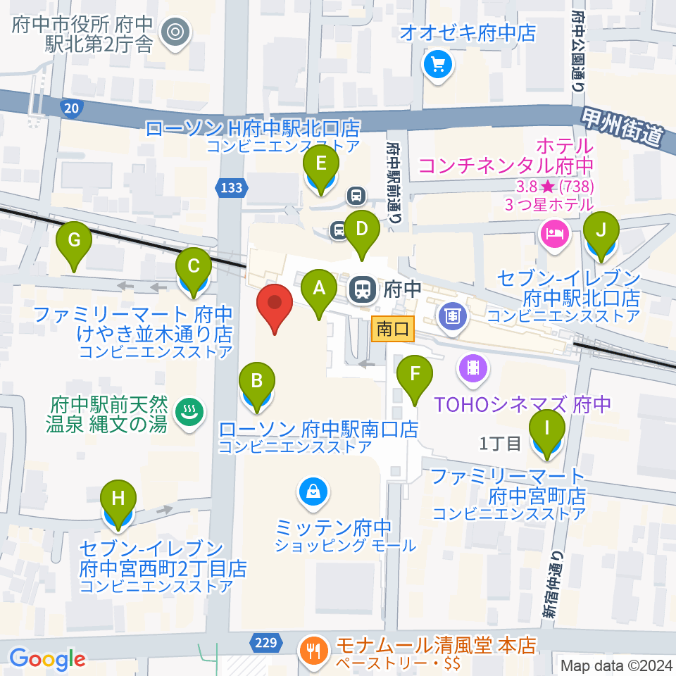 府中市市民活動センター プラッツ周辺のコンビニエンスストア一覧地図