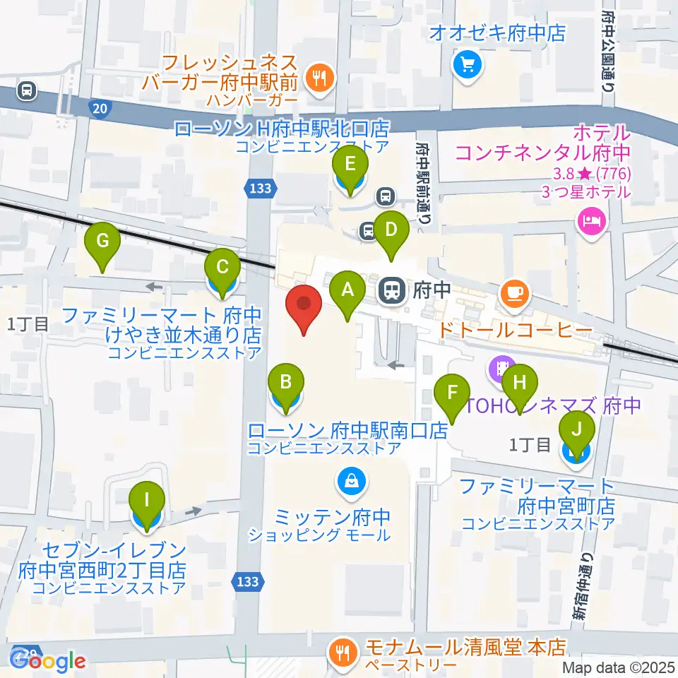 府中市市民活動センター プラッツ周辺のコンビニエンスストア一覧地図