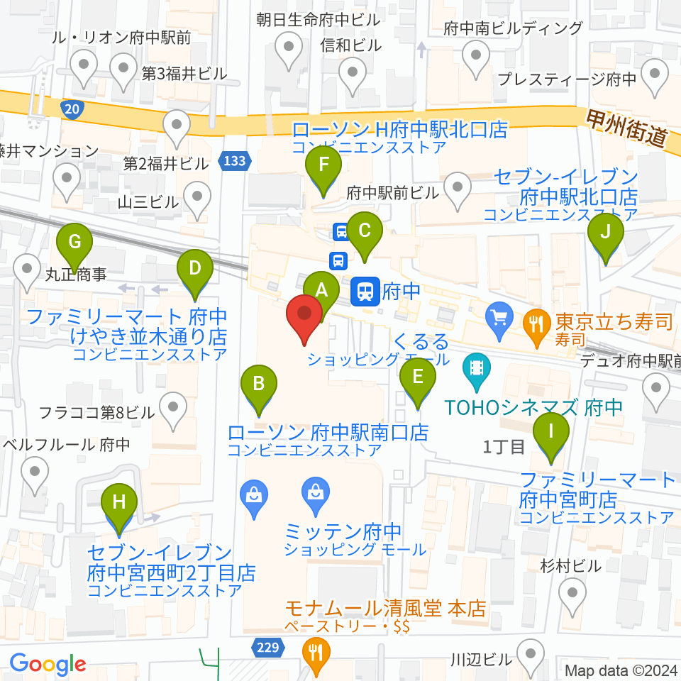 府中の森芸術劇場分館周辺のコンビニエンスストア一覧地図