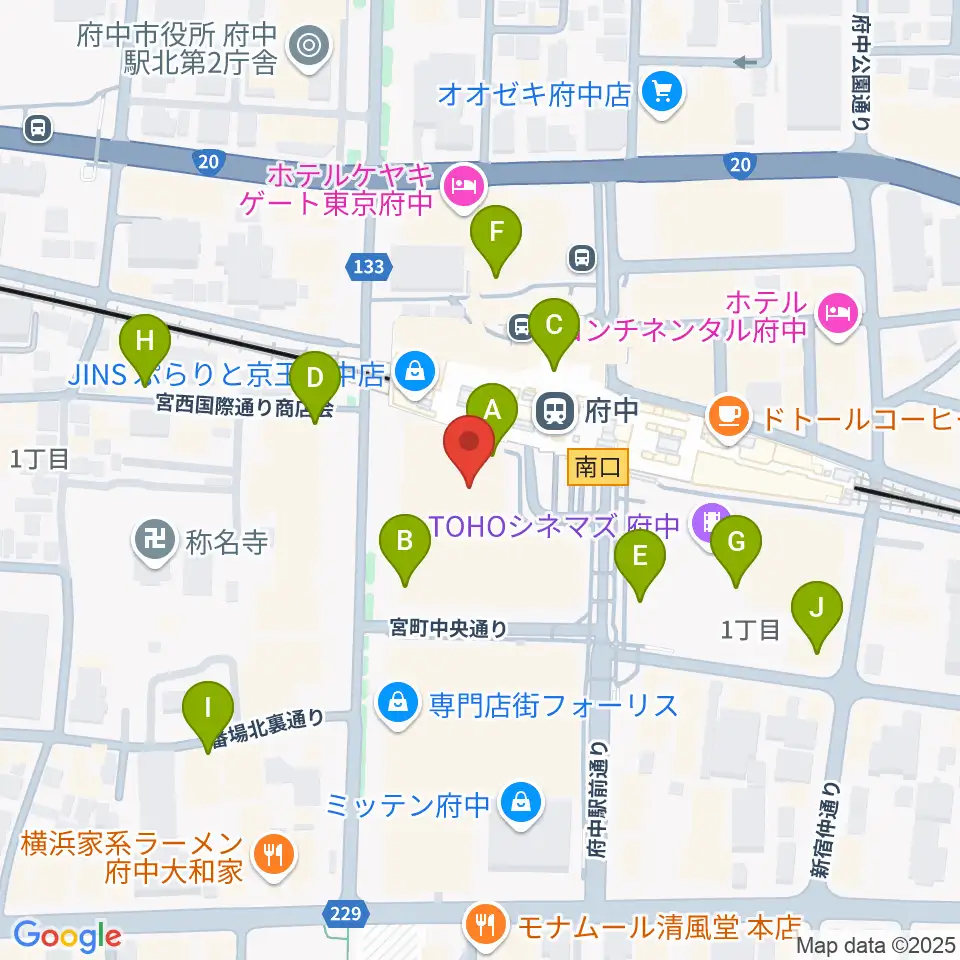 府中の森芸術劇場分館周辺のコンビニエンスストア一覧地図