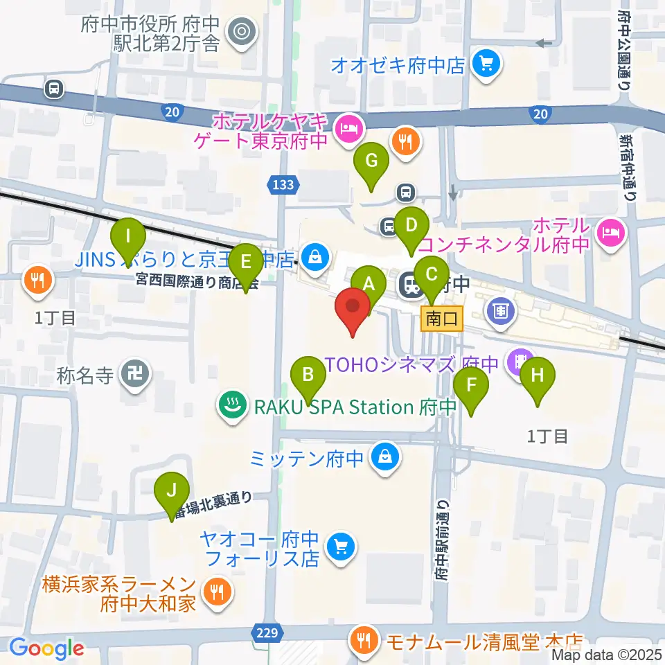 府中の森芸術劇場分館周辺のコンビニエンスストア一覧地図