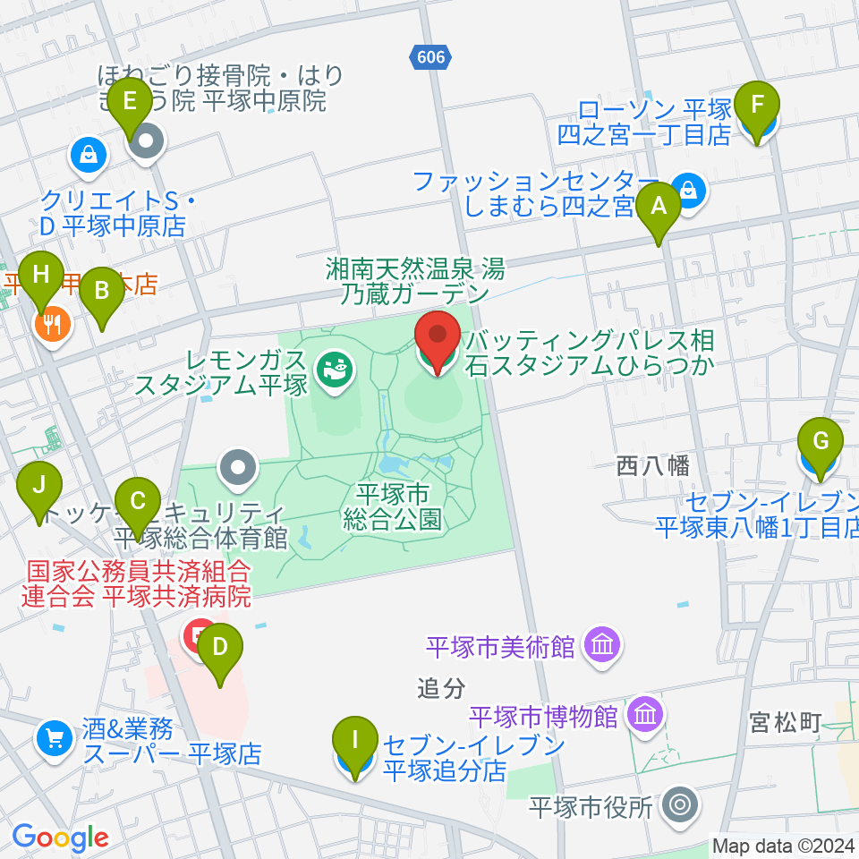 バッティングパレス相石スタジアムひらつか周辺のコンビニエンスストア一覧地図