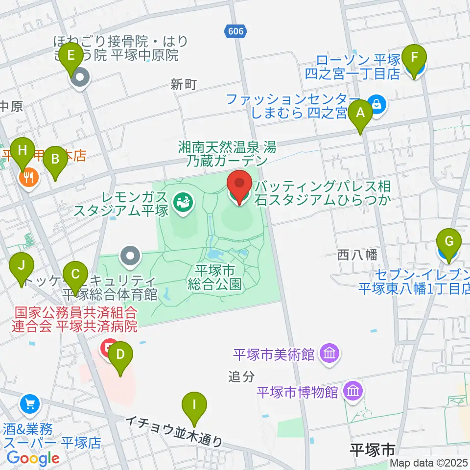 バッティングパレス相石スタジアムひらつか周辺のコンビニエンスストア一覧地図