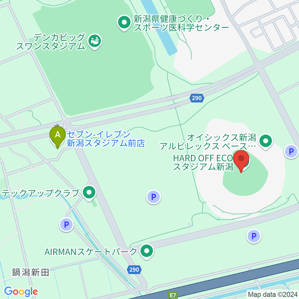 ハードオフエコスタジアム新潟周辺のコンビニエンスストア一覧地図