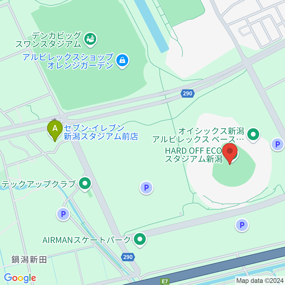 ハードオフエコスタジアム新潟周辺のコンビニエンスストア一覧地図