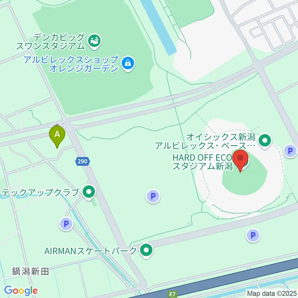 ハードオフエコスタジアム新潟周辺のコンビニエンスストア一覧地図