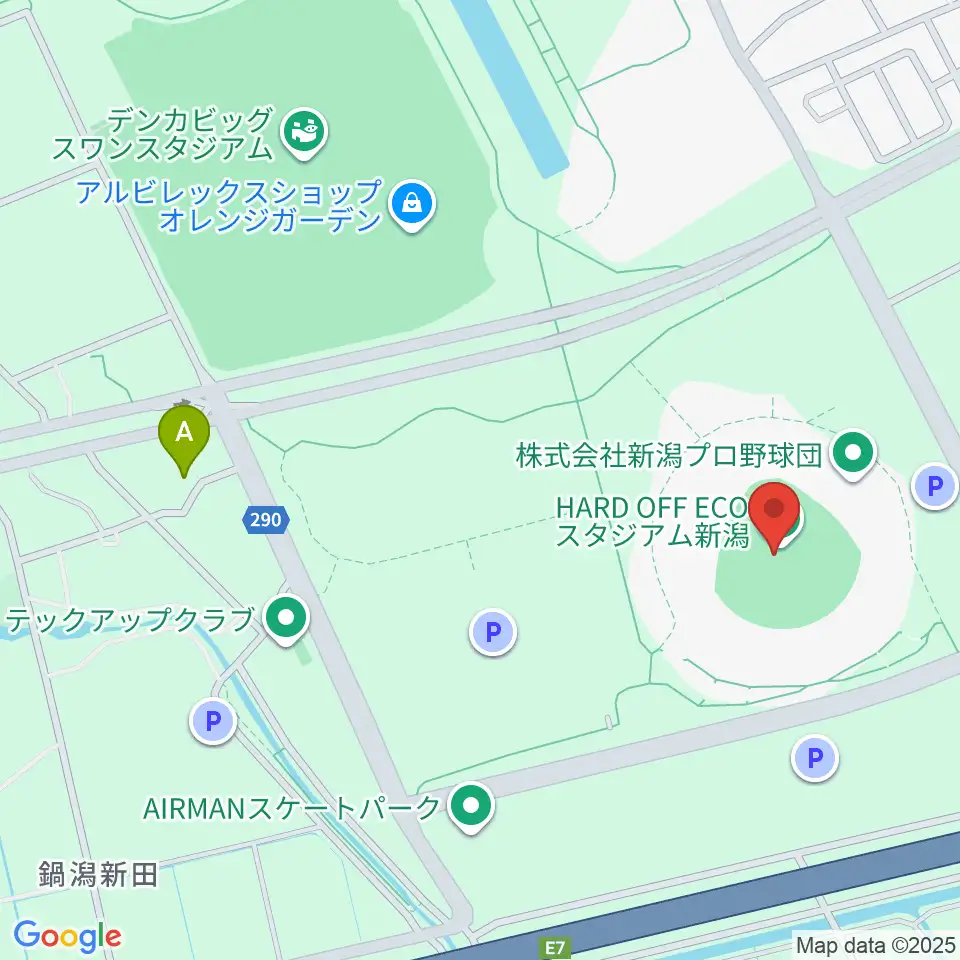 ハードオフエコスタジアム新潟周辺のコンビニエンスストア一覧地図