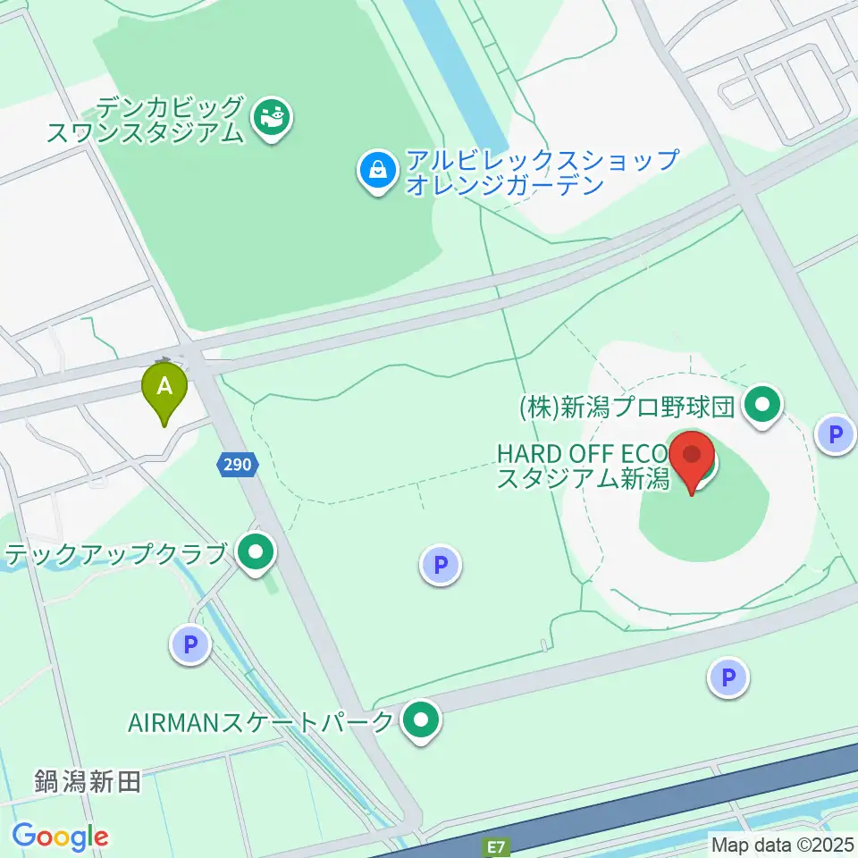 ハードオフエコスタジアム新潟周辺のコンビニエンスストア一覧地図