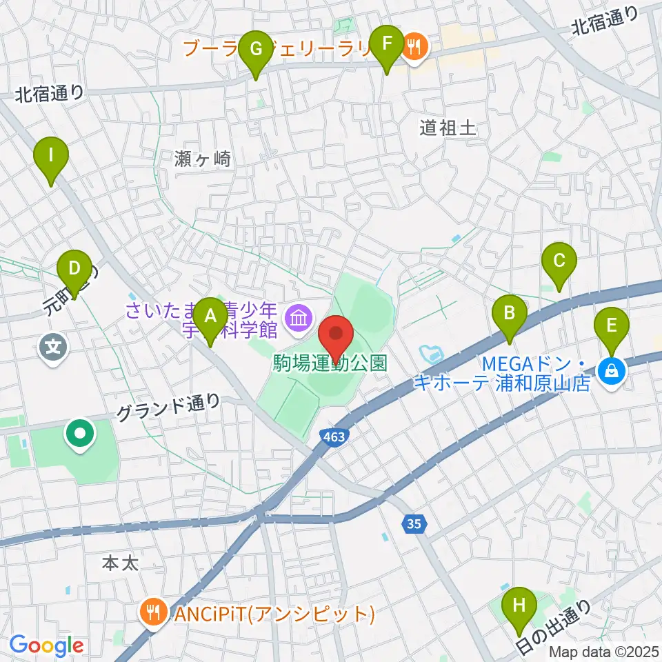 浦和駒場スタジアム周辺のコンビニエンスストア一覧地図