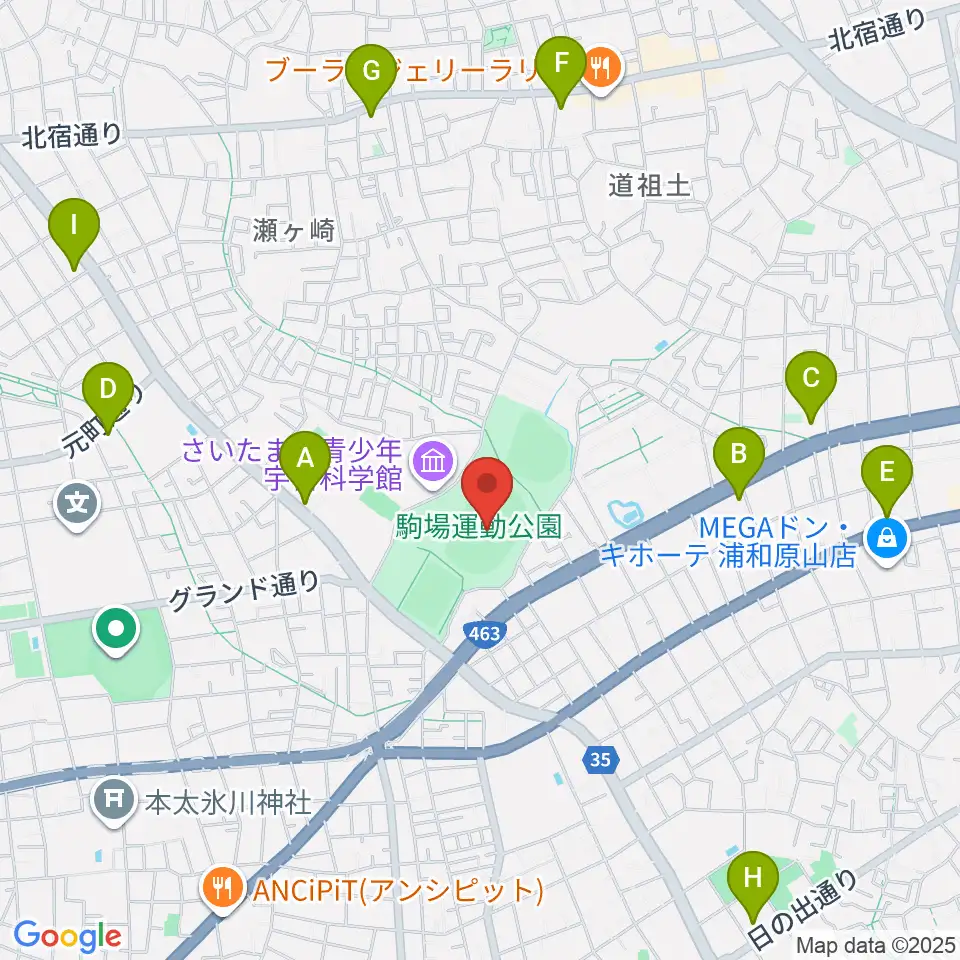 浦和駒場スタジアム周辺のコンビニエンスストア一覧地図