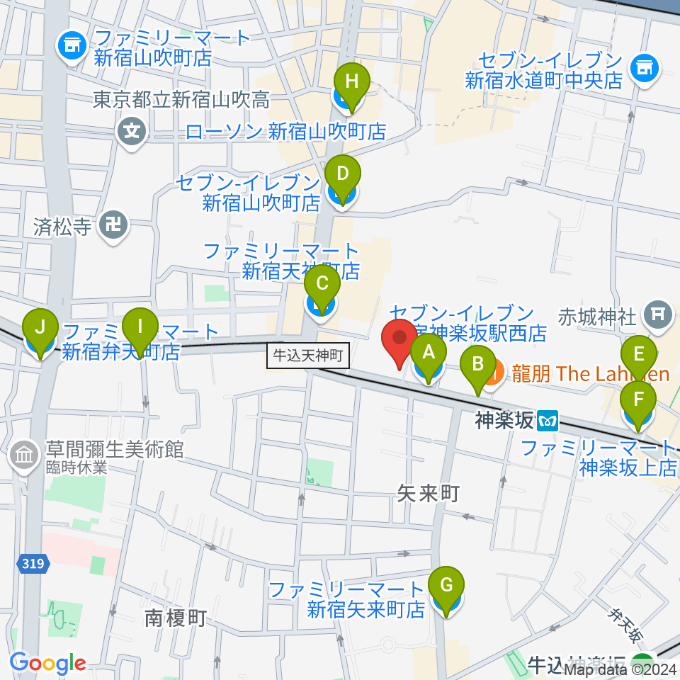 神楽坂マッシュレコード周辺のコンビニエンスストア一覧地図