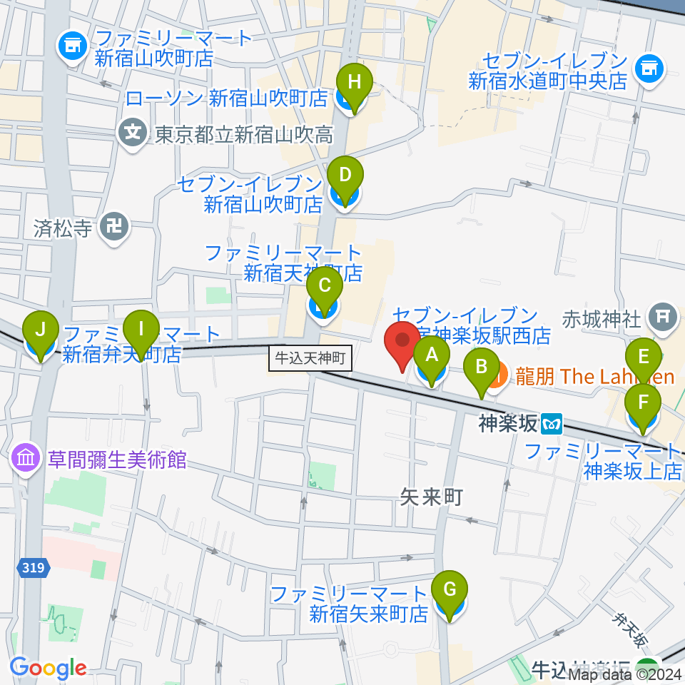 神楽坂マッシュレコード周辺のコンビニエンスストア一覧地図